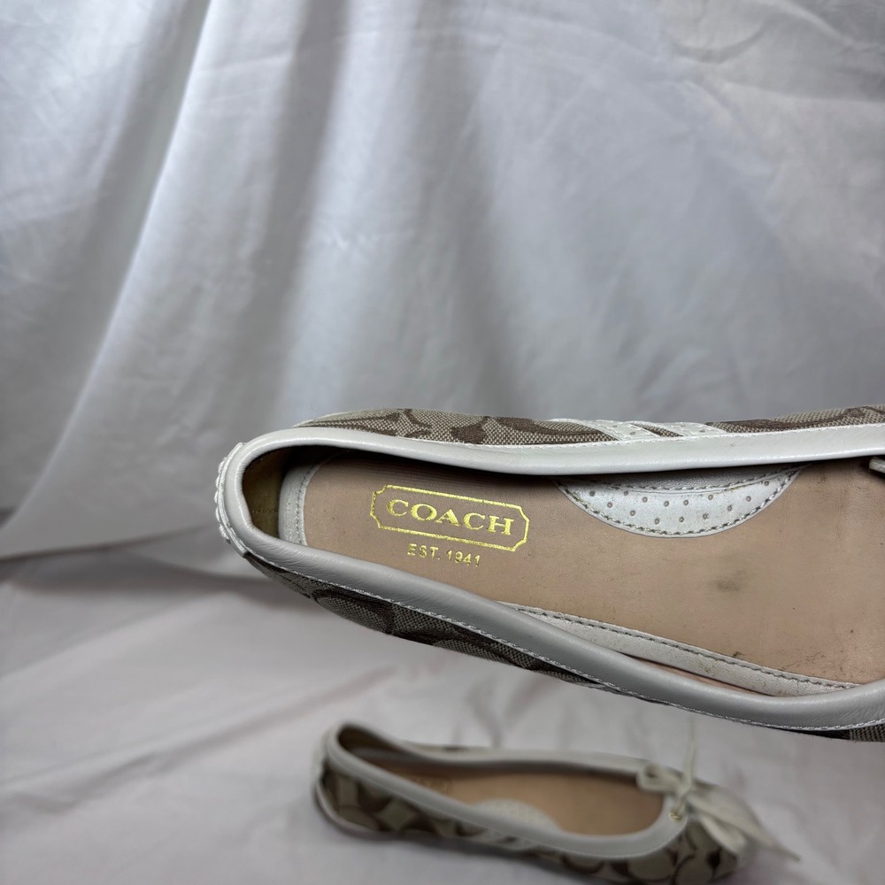 Coach Jana Ballet Flats Womens 6.5 Brown White Signature Monogram Bow SlipOn - Picture 7 of 9